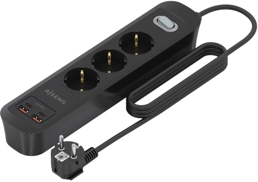 Extensão Tripla + Carregador PD3.0 20W / 2x USB - C e 2x USB - A (1,4mts) - AISENS