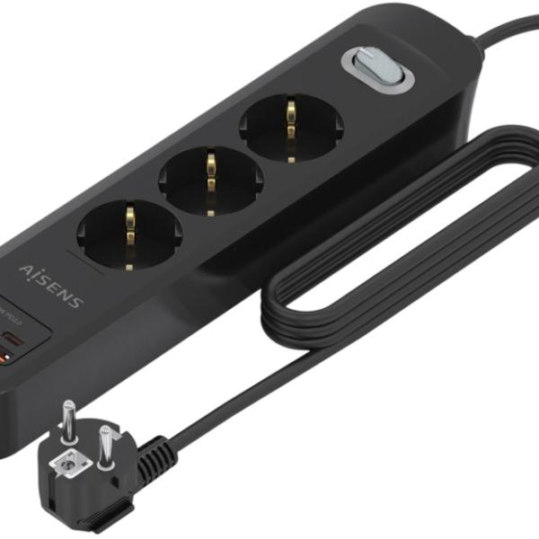 Extensão Tripla + Carregador PD3.0 20W / 2x USB - C e 2x USB - A (1,4mts) - AISENS