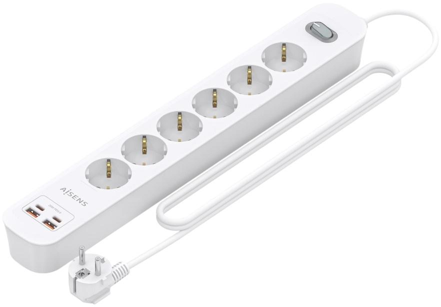 Extensão Sextupla + Carregador PD3.0 20W / 2x USB - C e 2x USB - A (1,4mts) - AISENS