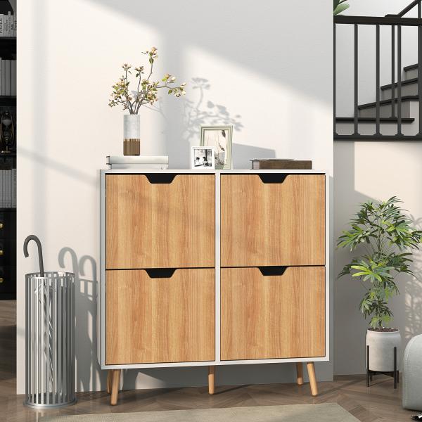 Sapateira para 16 Pares de Sapatos com 4 Gavetas e Prateleiras Ajustáveis 95x26x95 cm Branco e Madeira