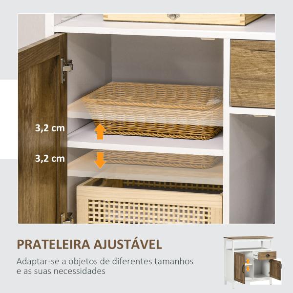 Aparador Sala de Estar com 2 Portas Gaveta e Prateleira Ajustável para Sala de Jantar Cozinha Dormitório 76,6x35x81,5 cm Branco e Madeira Envelhecida