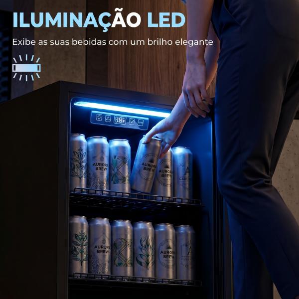 Frigorífico de Bebidas 70 L com Porta de Vidro Duplo Iluminação LED 2 Prateleiras Ajustáveis para 70 Latas
