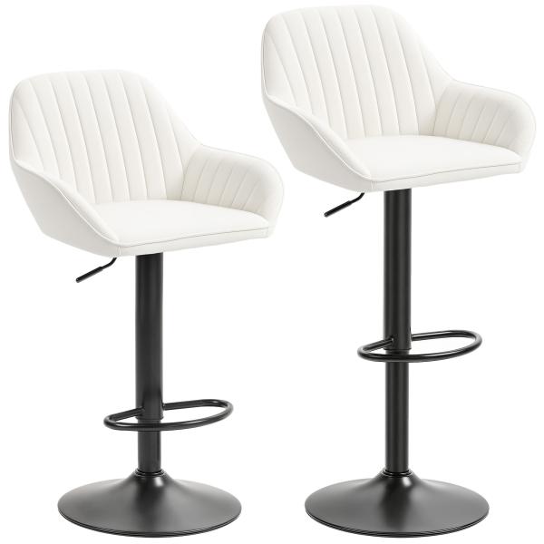 Conjunto de 2 Bancos de Bar Giratórios Bancos Altos de Cozinha com Altura Ajustável 50,5x50x87 - 107 cm Creme