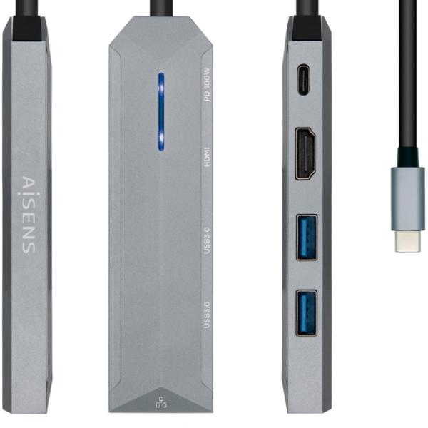 Docking Station USB - C 5 - em - 1 (Cinza) - AISENS