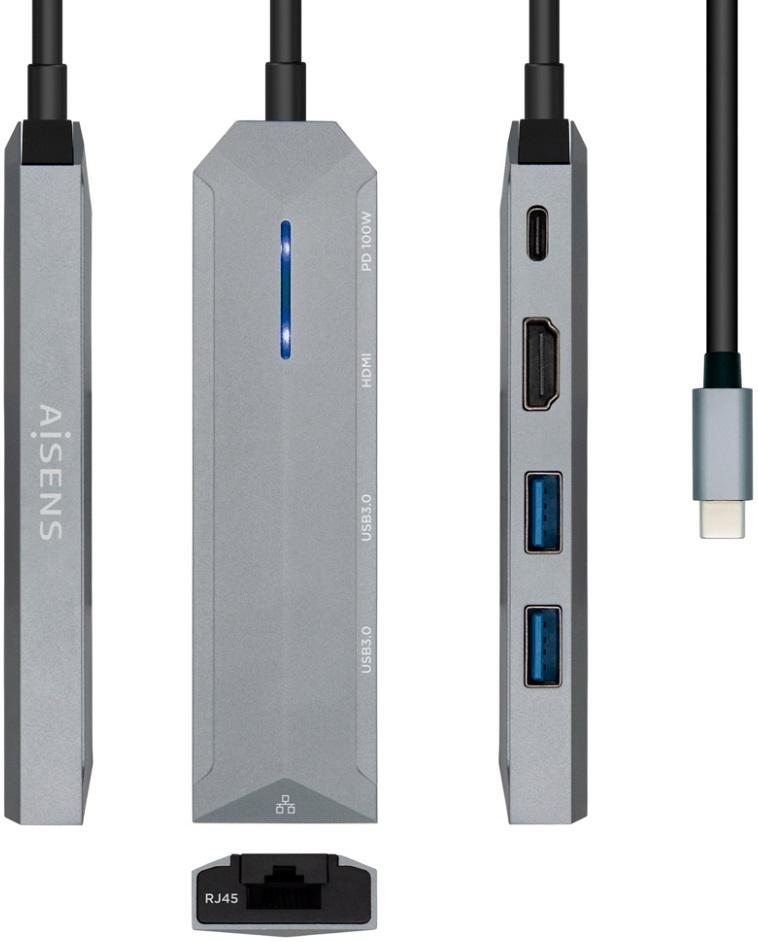 Docking Station USB - C 5 - em - 1 (Cinza) - AISENS