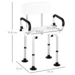 Cadeira para Duche Antiderrapante com Altura Ajustável de 6 Níveis e Apoio para os Braços Regulável 54x52x70 - 82cm Branco