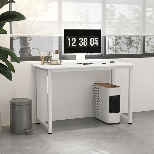 Secretária Moderna Mesa de Estudo com Estrutura de Aço e Pés Ajustáveis Mesa de Computador 120x60x76 cm Branco
