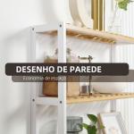 Estante de Parede de Bambu de 3 Níveis Estante Suspensa para Sala de Estar Dormitório Cozinha 60x15x54cm Madeira e Branco