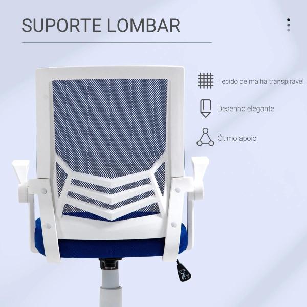 Cadeira de Escritório Ergonômica Giratória com Altura Ajustável Apoio para os Braços Dobrável Suporte Lombar e Encosto Transpirável 62,5x55x94 - 104cm Azul