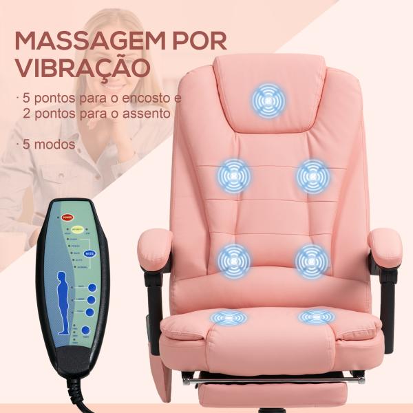 Cadeira de Massagem com 7 Pontos de Massagem Reclinável com Apoio para os Pés e Controlo Remoto 67x67x111 - 121 cm Rosa