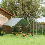 Galinheiro para Exterior 3x3,4x1,9 m Galinheiro de Aço Galvanizado com Cobertura Anti - UV Gaiola para 10 - 15 Galinhas Prata
