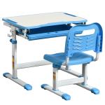 Secretária Infantil 2 em 1 Conjunto de Secretária e Cadeira para Crianças acima de 6 Anos com Altura Ajustável Mesa com Ângulos Regulável e Bandeja Deslizante 66x47x77cm Azul