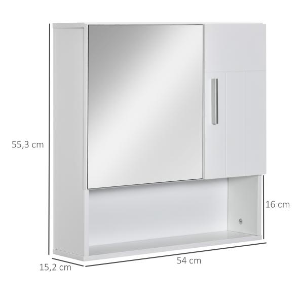 Armário Casa de Banho com Espelho Móvel Suspenso de Casa de Banho com 2 Portas e 2 Prateleiras Interiores Ajustáveis 54x15,2x55,3cm Branco