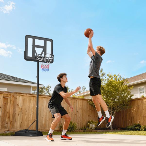 Tabela de Basquetebol com Altura Ajustável 216 - 277 cm Aro de Basquetebol para Exterior com Rodas e Base Recarregável Preto