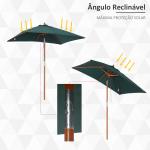 Chapéu de Sol de Jardim 200x150x230cm Chapéu de Sol Retangular Inclinável com Polia Duplo Teto e Mastro Desmontável de Madeira para Terraço Pátio Verde