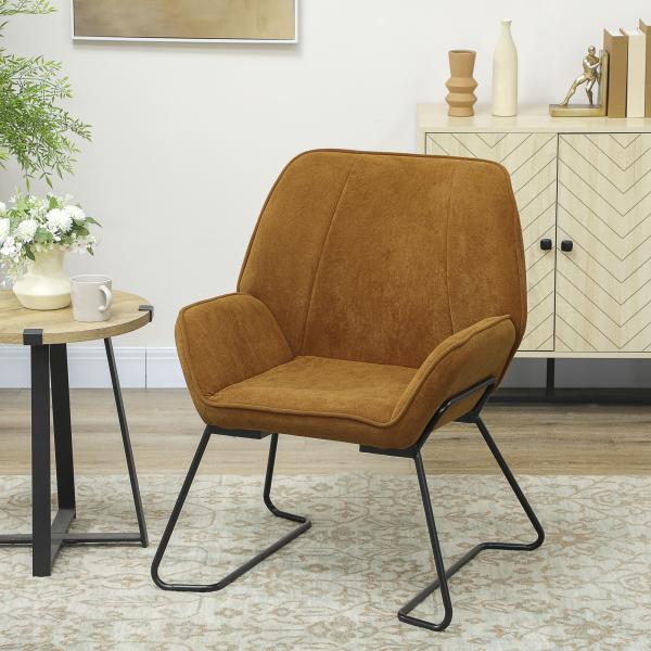Poltrona Sala de Estar Moderna Poltrona de Leitura com Assento Largo e Acolchoado Estofada em Veludo Pés de Metal 70x67,5x87 cm Marrom