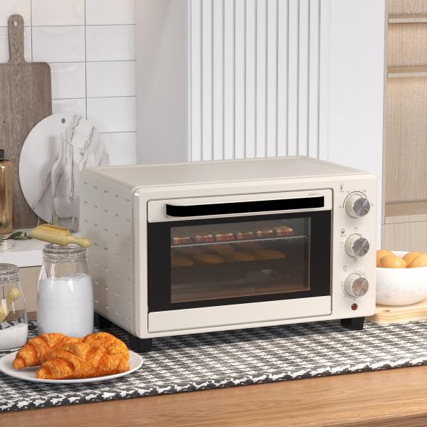 Mini Forno Elétrico 21L 1400W com Temporizador até 60min e Temperatura Ajustável até 230℃ 46x38,5x29 cm Creme e Prata
