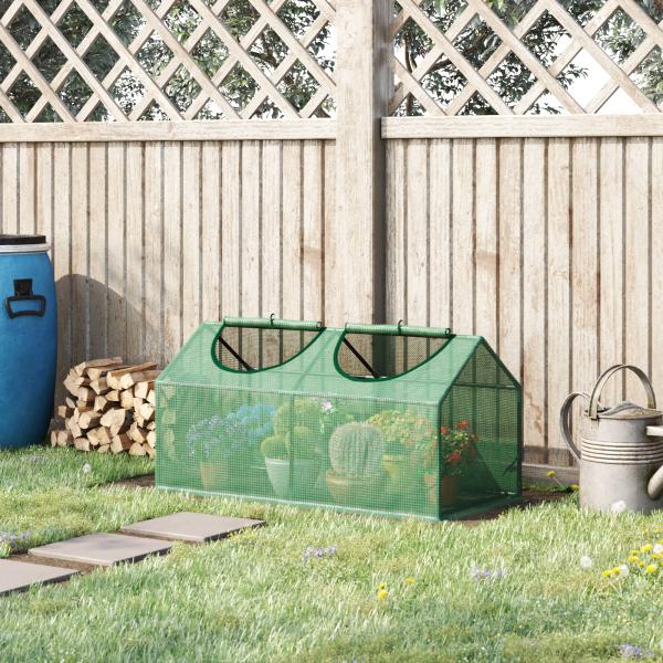 Estufa 119x60x60cm Estufa de Jardim com 2 Janelas Enroláveis para Cultivo de Plantas Verduras Flores Verde Translúcido