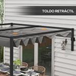 Pérgola de Parede 297x211x220 cm Pérgola de Jardim com Teto Retrátil e Estrutura de Aço Pérgola para Pátio Exterior Cinza Escuro