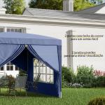 Tenda de Jardim com Paredes Laterais Amovíveis Janelas Porta com Zíper e Bolsa de Transporte 295x295x195 - 258 cm Azul