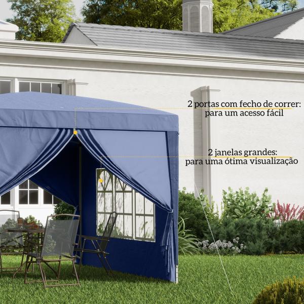 Tenda de Jardim com Paredes Laterais Amovíveis Janelas Porta com Zíper e Bolsa de Transporte 295x295x195 - 258 cm Azul