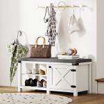 Banco Sapateira Rústico Organizador de Sapatos com Compartimentos para 7 Pares de Sapatos 100x40x48 cm Branco com Veios e Cinza