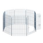 Parque para Animais de Estimação com 8 Paineis 63x91cm Cerca para Animais de Estimação com Porta com Trava para Jardim Pátio Exterior Prata