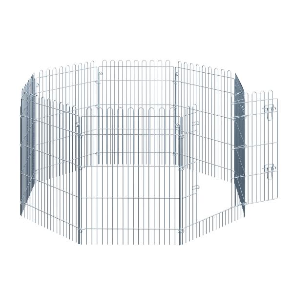 Parque para Animais de Estimação com 8 Paineis 63x91cm Cerca para Animais de Estimação com Porta com Trava para Jardim Pátio Exterior Prata