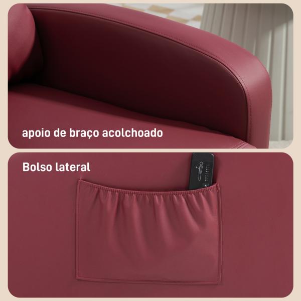 Poltrona de Massagem Reclinável com 2 Zonas de Massagem 8 Programas e 5 Níveis de Intensidade 68x88x98 cm Borgonha