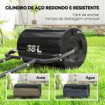 Rolo para Relva Largura 58cm Ø32cm Rolo para Relvado 38L Preenchível de Areia ou Água com Guiador em U para Jardim Preto