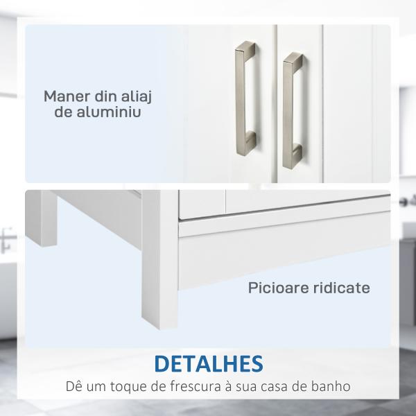 Móvel para Lavatório Pousar Armário para Casa de Banho de Madeira com 2 Portas e Prateleira Interior Ajustável 60x30x60cm Branco