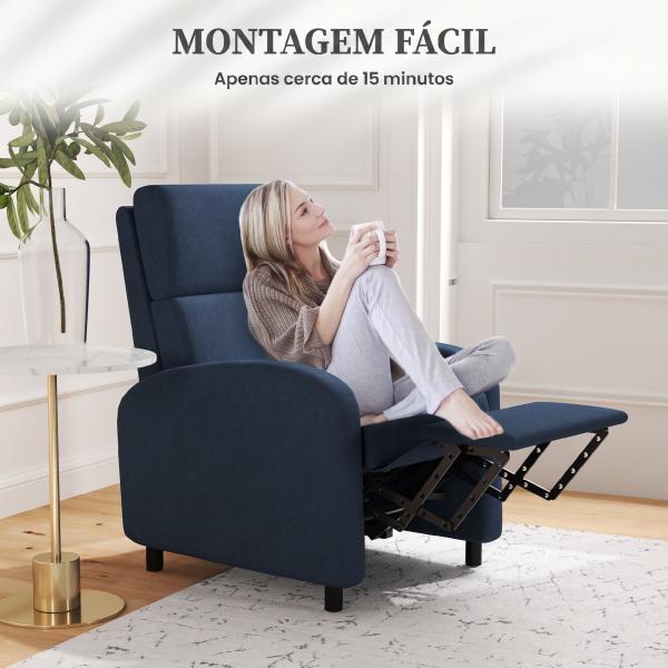 Cadeirão Relax Reclinável até 160° com Apoio para os Pés, até 120 kg, 64x86x102 cm, Azul - Escuro