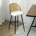 Conjunto de 2 Bancos de Bar Bancos Altos de Cozinha com Encosto de Vime Assento Estofado em Borrego 48x54x102 cm Creme
