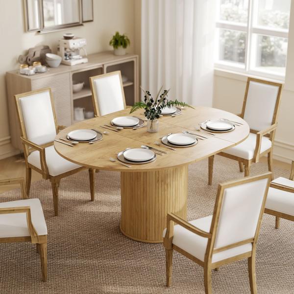 Mesa de Refeição Extensível Redonda para 6 - 8 Pessoas com Base Estriada para Sala de Estar 110 - 150x110x75 cm Madeira