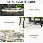 Mesa Auxiliar de Vime Sintético para Exteriores com Bancada de Vidro Temperado e Pés de Metal Ø50x50 cm Creme e e Preto