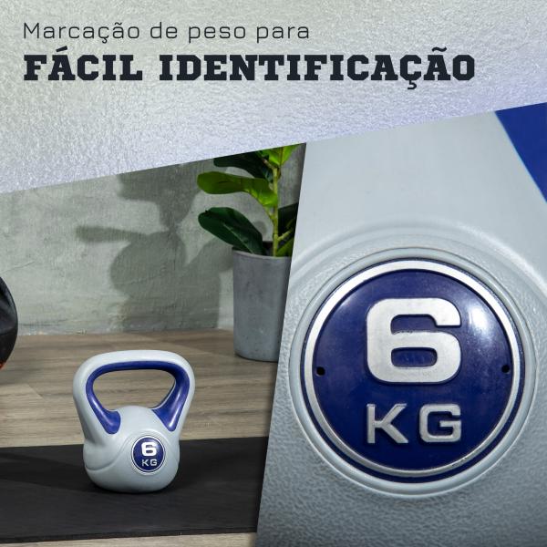 Kettlebell 6 kg Peso Russo com Revestimento de PU e Enchimento de Areia para Treino 20x13x22 cm Roxo e Cinza