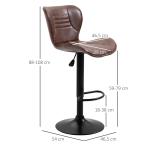 Conjunto de 2 Bancos de Bar Estofados em Couro Sintético Bancos Altos com Altura Ajustável Giratório com Encosto e Apoio para os Pés 46,5x54x88 - 108cm Marrom