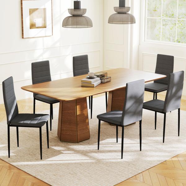 Conjunto de 6 Cadeiras de Sala de Jantar Estofadas em Linho e Pés de Metal para Cozinha Carga Máxima 120kg 41x50x97 cm Cinza
