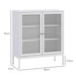 Aparador de 3 Níveis com Portas de Malha e Prateleira Ajustável Aparador de Cozinha Moderno para Sala 80x37x92 cm Branco