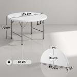 Mesa de Jardim Redonda Mesa de Varanda Dobrável com Estrutura de Aço e Bancada de HDPE Ø122x73 cm Branco