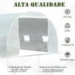 Estufa Tipo Túnel 595x300x200 cm com 8 Janelas e Cobertura de Polietileno para Cultivo de Plantas Estrutura de Aço 24mm para Jardim Branco