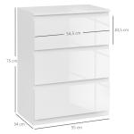 Cómoda com 3 Gavetas de Madeira Cómoda de Dormitório Cómoda Branca Estilo Moderno 55x34x75 cm Branco Brilhante