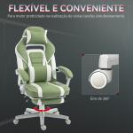 Cadeira Gamer Reclinável com Altura Ajustável Apoio para os Pés Retrátil Suporte Lombar e Almofada de Cabeça Amovível Verde