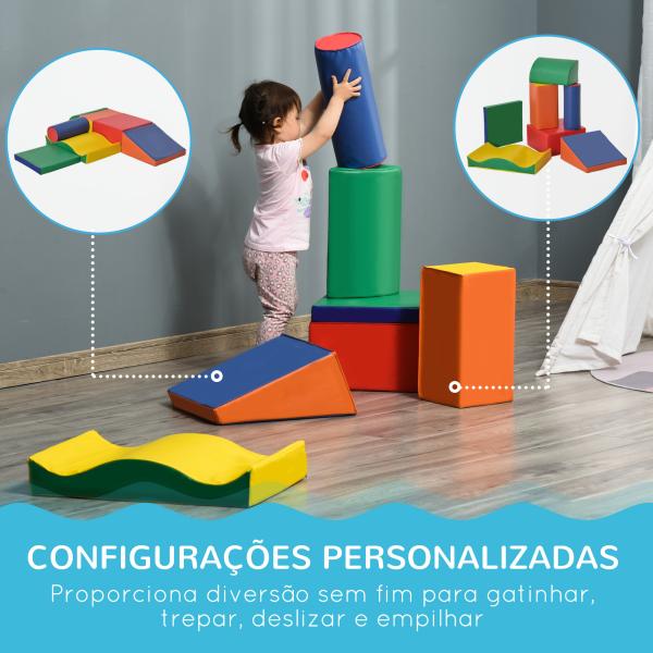 Conjunto de 7 Blocos de Espuma para Crianças de 1 - 3 Anos Blocos de Construção para Escalar e Gatinhar 60x40x11 cm Multicor
