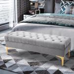 Banco de Pé de Cama com Assento Acolchoado e Pés Metálicos Banco para Entrada Corredor Capacidade 120 kg 118x45x42 cm Cinza