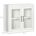 Armário Casa de Banho de Parede com 2 Portas de Vidro e Prateleira Móvel Suspenso de Casa de Banho 60x19,5x54cm Branco