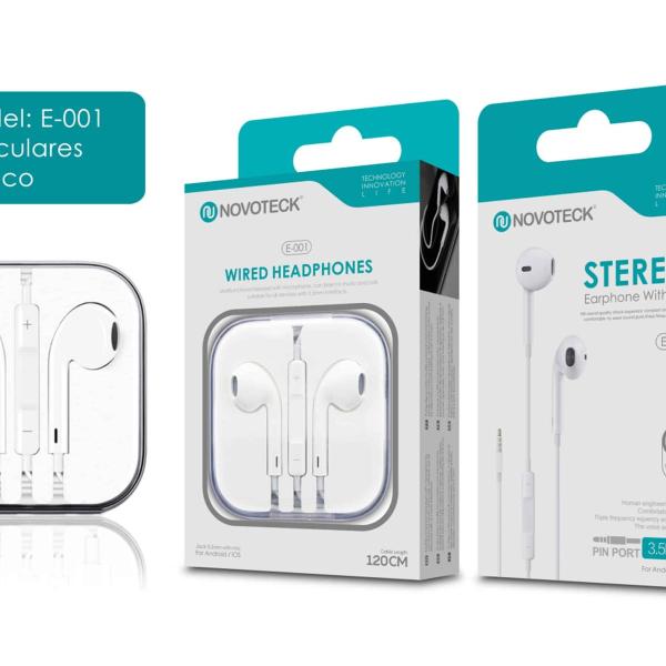 Auriculares Estéreo Branco NOVOTECK E-001 com Microfone