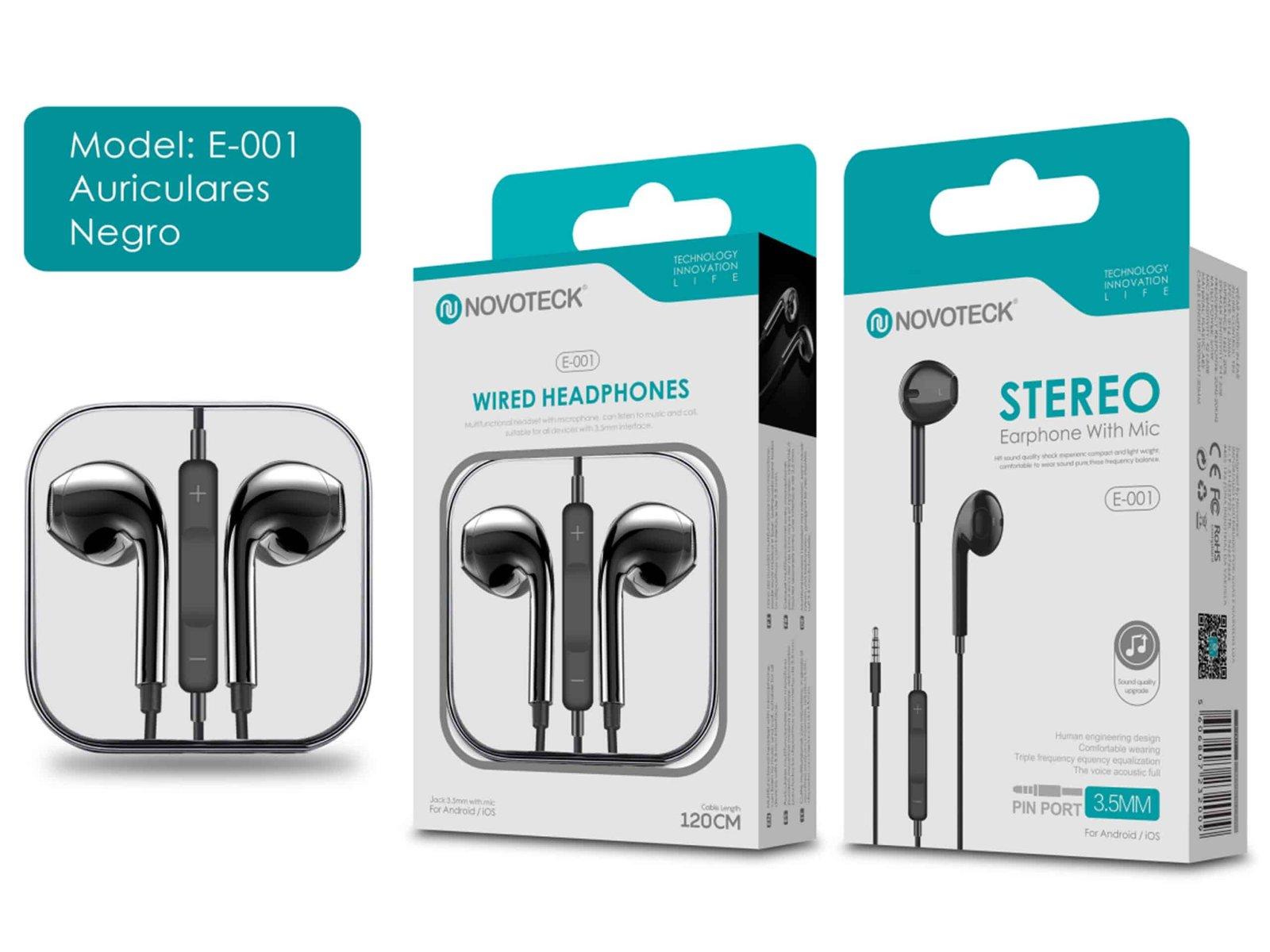 Auriculares Estéreo Negro NOVOTECK E-001 com Microfone