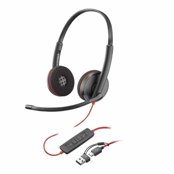 Auscultadores Poly Blackwire 3220 com cabo USB - C — Certificado para Skype, Cisco Jabber e Avaya UC — Recondicionado