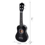 Ukelele de 21 Polegada para Iniciantes com Cordas de Nylon 53X17,5X6,2 cm Preto